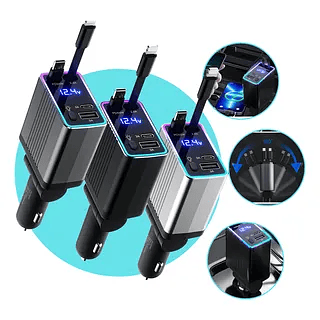 Carregador De Celular Veicular Carro Turbo Retratil 3 Em 1