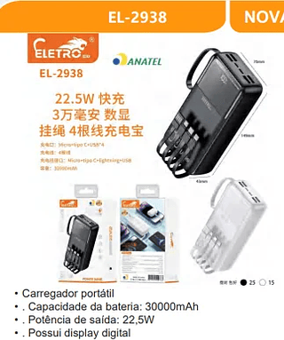 Carregador Portátil Turbo 30000mAh Eletromex