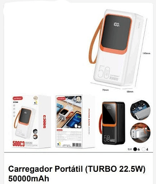 Carregador Portátil (TURBO 22.5W) 50000mAh Kapbom