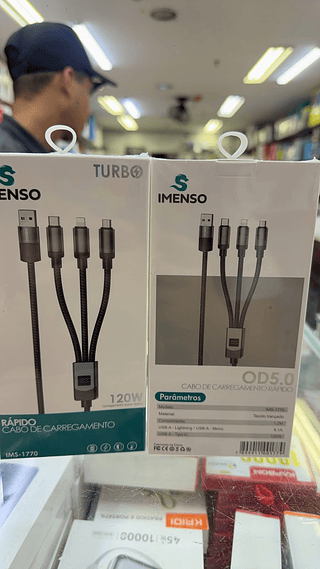 Cabo USB Triplo 120W 1,2m USB-Micro Tipo C iOS Imenso