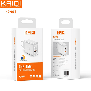 Fonte Carregador Turbo 35w Entrada Usb+Tipo-c Kaidi