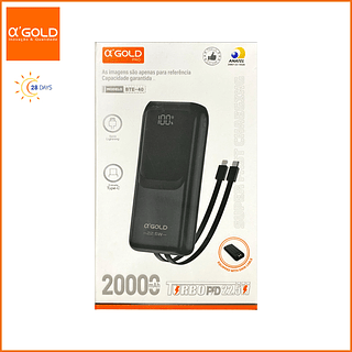 Bateria Portátil Power Bank 20.000mAh 22.5W PD Carga Rápida Turbo A'GOLD