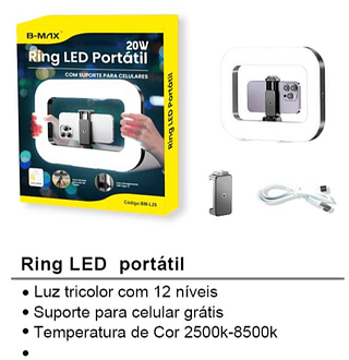 Ring Light LED Quadrada 20W com Suporte Luz Profissional