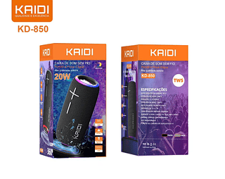Caixa de Som Bluetooth 20W IPX7 c/ Luzes RGB Kaidi