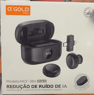 Microfone de Lapela Profissional com Redução de Ruido IA e Visor A'Gold