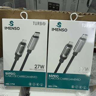 Cabo Tipo C para Lightning 27W Turbo PD Carregamento Rápido com Visor de Potência Imenso