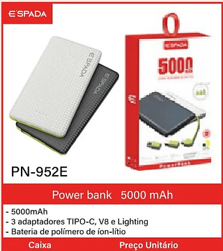 Carregador Portátil PowerBank 5.000 mAh Espada