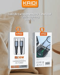 Cabo de Carregamento PD Turbo Usb-C para Type-C 60w e Light 30w Kaidi