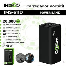 Carregador Portátil Bateria Powerbank Imenso 65w 20000mah