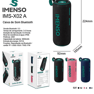 Caixa De Som Portátil Imenso X02 20w Ipx6 3600mah Rgb