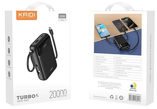 Bateria Portátil Powerbank Turbo 20.000mAh cabo embutido Kaidi