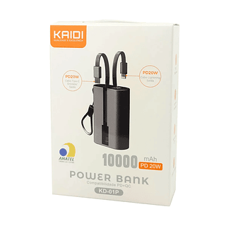 Carregador Portátil Powerbank Kaidi Turbo 10.000mAh PRETO