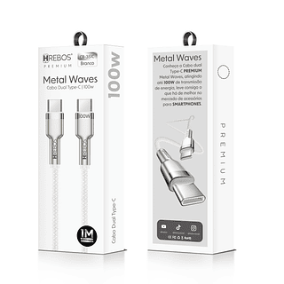 Cabo Turbo Metal Waves 100w 1M Usb-C para Type C Hrebos