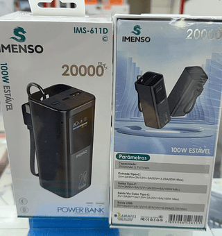 Carregador Portátil Bateria Powerbank 20000mah 100W Imenso