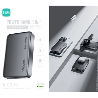 Power Bank 10000mAh Magnético 3 in 1 Fam