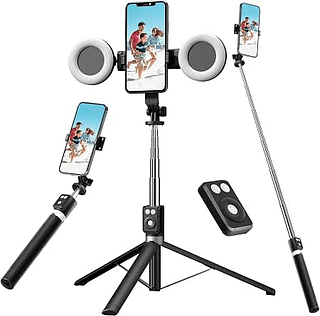 Tripé de Bastão de Selfie com Dupla Luz de Preenchimento New'Ion