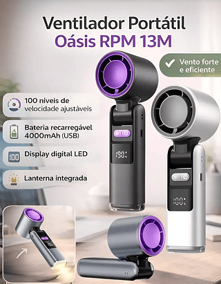 Mini Ventilador Turbo Portátil Articulado 13mil Rpm Lanterna Oásis