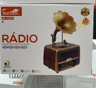 Rádio Retrô Vintage Bluetooth FM AM SW USB Cartão SD Recarregável Eletromex
