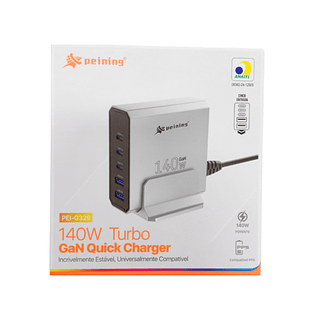 CARREGADOR GAN 140W 2 USB + 3 TPC Peining