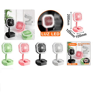 Ventilador Recarregável Com Luz Led Dobrável De Mesa USB Multifuncional Portátil
