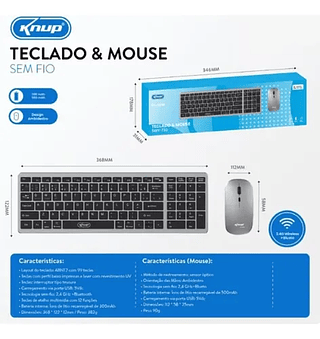 Teclado E Mouse Sem Fio Com Teclado Numérico Knup