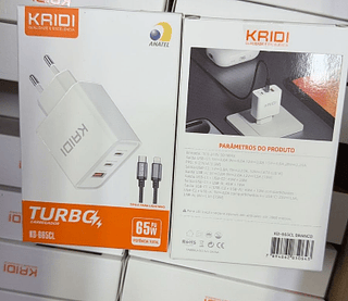 Carregador Turbo para Celular 65W 2 Tipo C 1 USB Kaidi