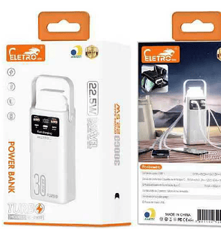Carregador Portátil (Power Bank) 30000MAH Turbo 22,5w Eletromex