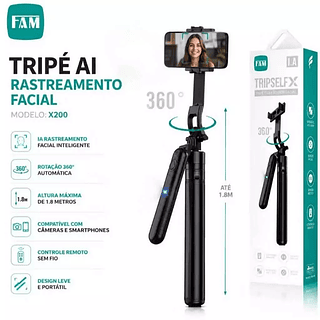 Bastão de Selfie Tripe com Seguimento Facial Fam