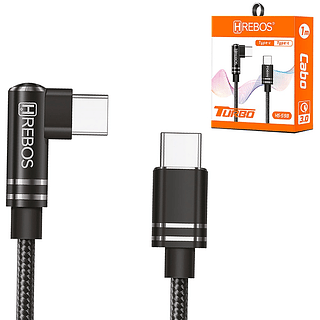 Cabo carga e dados Lightning IOS / Tipo C 1 Metro 3.0 Turbo 90 Graus H'Rebos