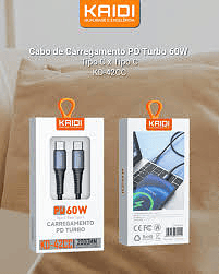 Cabo de Carregamento PD Turbo Usb-C para Type-C 60w e Light 30w Kaidi