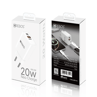 Fonte Carregador Turbo 20w 1 Type C + 1USB Hrebos