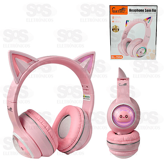 Fone De Ouvido Sem Fio Bluetooth Gatinho Com LED Eletromex