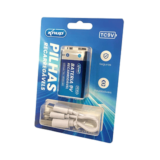 Bateria Recarregável 9V Knup – 500 mAh com Cabo Tipo-C