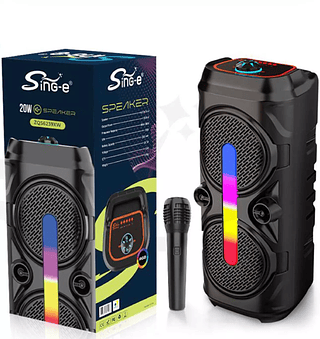 Caixa de Som Alto-falante sem fio portátil com Microfone Duplo 20w Sing-e
