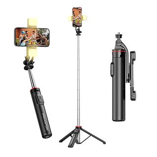 Tripe para Celular Bastão de Selfie com Duplo Luz de LED e Controle Remoto 1.35m H'MASTON