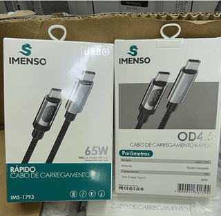 Cabo Tipo C 65W Turbo PD Carregamento Rápido com Visor de Potência Imenso