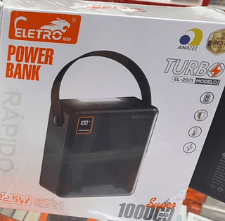 Bateria Portátil Turbo 100.000 mAh 22.5w Estável Eletromex Preto