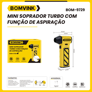 Soprador E Aspirador Turbo Portátil 2 Em 1 Recarregável