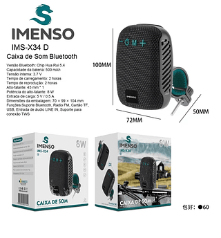 Caixa de Som 8W IPX5 Conexao TWS com Suporte para Bicicleta/Moto Imenso