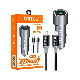 Carregador Veicular Tipo-C Turbo 20w HRebos