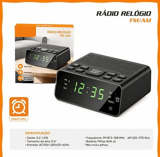 Rádio Relógio Digital Led Despertador Fm Am Bivolt Lelong