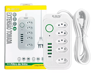 Filtro De Linha Bivolt,5 Tomada,4 USB + 1 TYPE-C 2m B-MAX