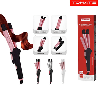 Modelador De Cachos E Chapinha 2 Em 1 Mini Alisador Profissional Bivolt Tomate