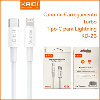 Cabo de carga turbo usb-c lightning KAIDI