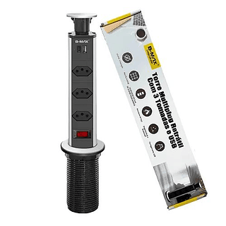 Torre De Tomada Para Bancada Embutir Retrátil Com 3 Tomadas Bmax