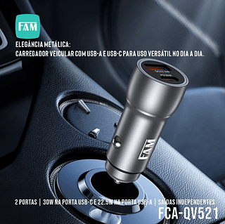 Carregador Veicular Super Rapido 52.5W Fam