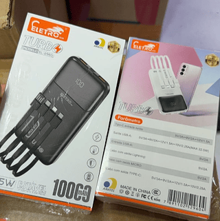 Bateria Portátil 10000mAh 22.5W Carregamento Turbo Eletromex