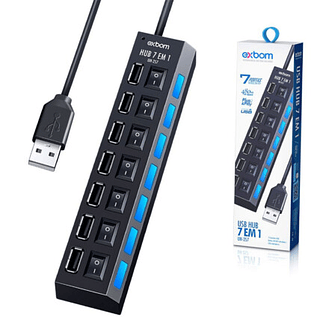 Hub 7 Portas Usb 2.0 Switch e Led Indicador Exbom