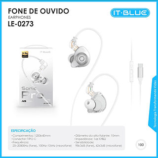 Fones de Ouvido com Microfone de Palco Retorno Sonic Pro Entrada Type-C