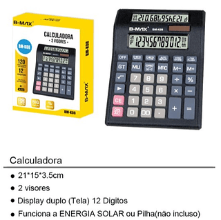 Calculadora Alfacell 12 Dígitos Com Tecla 2 Visor BMAX